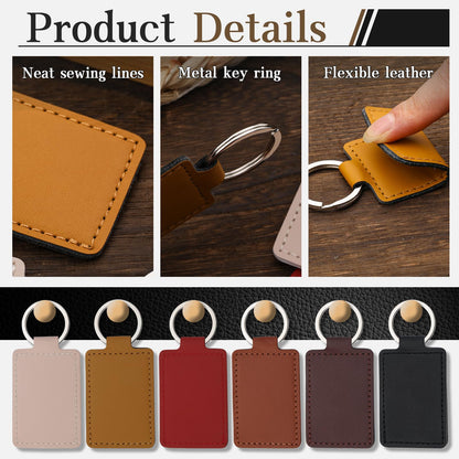 Tikjiua 30 Pcs Leather Key Fob Kit, Rectangular Leather Keychain Blanks with Keychain Rings, PU Laser Engraving Key Chain, Stamping Diy Crafts for Leather Working