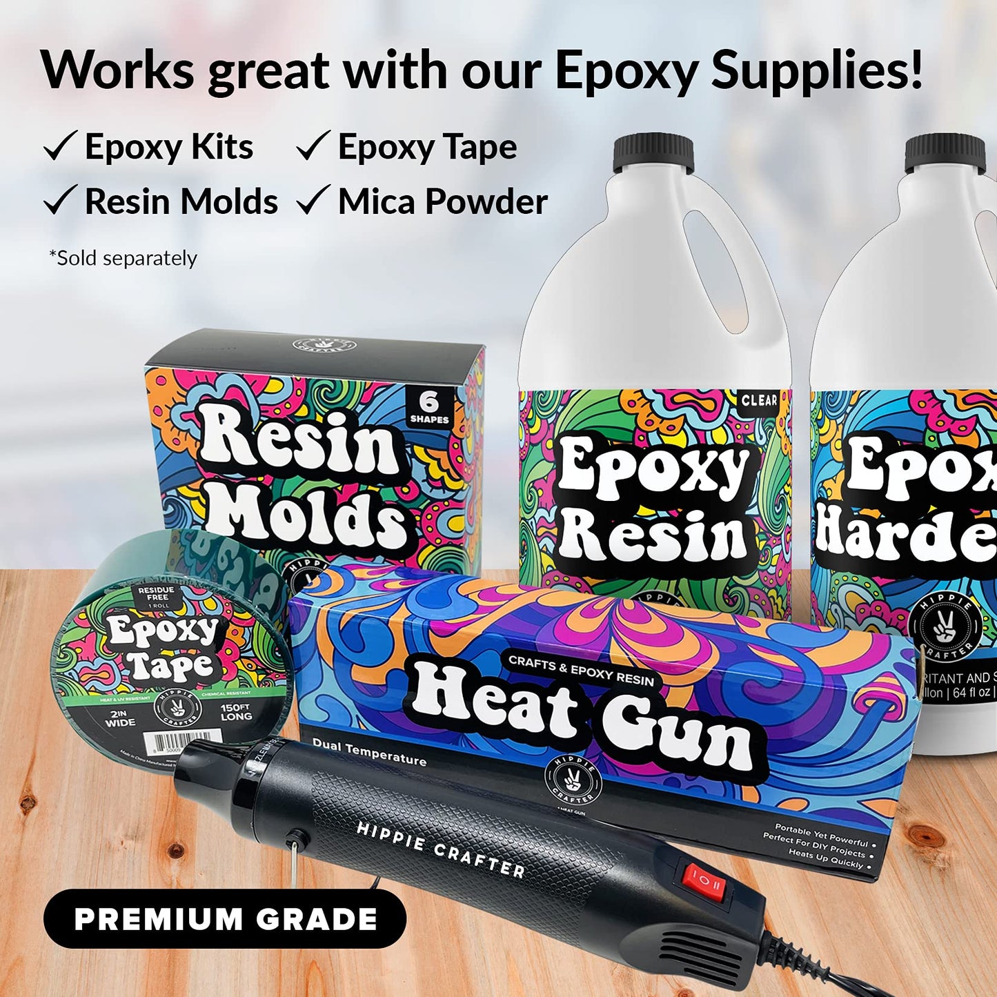 HIPPIE CRAFTER Heat Gun for Crafting, 2-Speed 300W Craft Heat Gun, Mini Hot Air Torch Tool for Resin, Polymer Clay, Candle Making, Shrink Wrapping, Embossing, Epoxy Painting