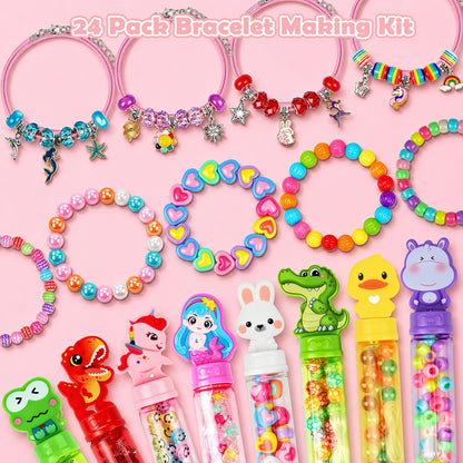 DUPHLAGT Bracelet Making Kit for Kids - 24 Pack Charm Bracelet Kit Jewelry Making Supplies for Girls Art Crafts Classroom Prizes Birthday Gift Party Favors Age 4-6 4-8 8-12