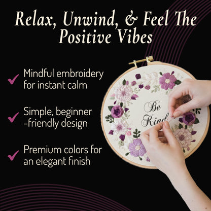 Unwynd Embroidery Kit Floral Theme for Beginners, Satin Stitch Hand Embroidery Kit for Adults, Easy DIY Crafts, Starter Set with Flower Pattern (Floral)