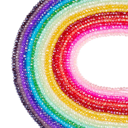 Beadthoven 2736pcs 3mm Faceted Round Glass Beads AB Color Crystal Glass Beads Strands Rainbow Briolette Rondelle Crystal Beads Spacers for Jewelry Making Bracelets Necklaces Earrings DIY Crafts