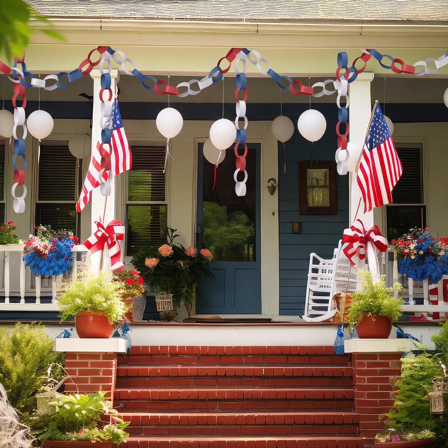 Eaasty 300 Sheets Red White Blue Paper Chain Strips, 4th of July Paper Chains Craft, 46 Feet Total Length Patriotic Garland for American Independence Day Party Decorations with 1 Double Sided Tape