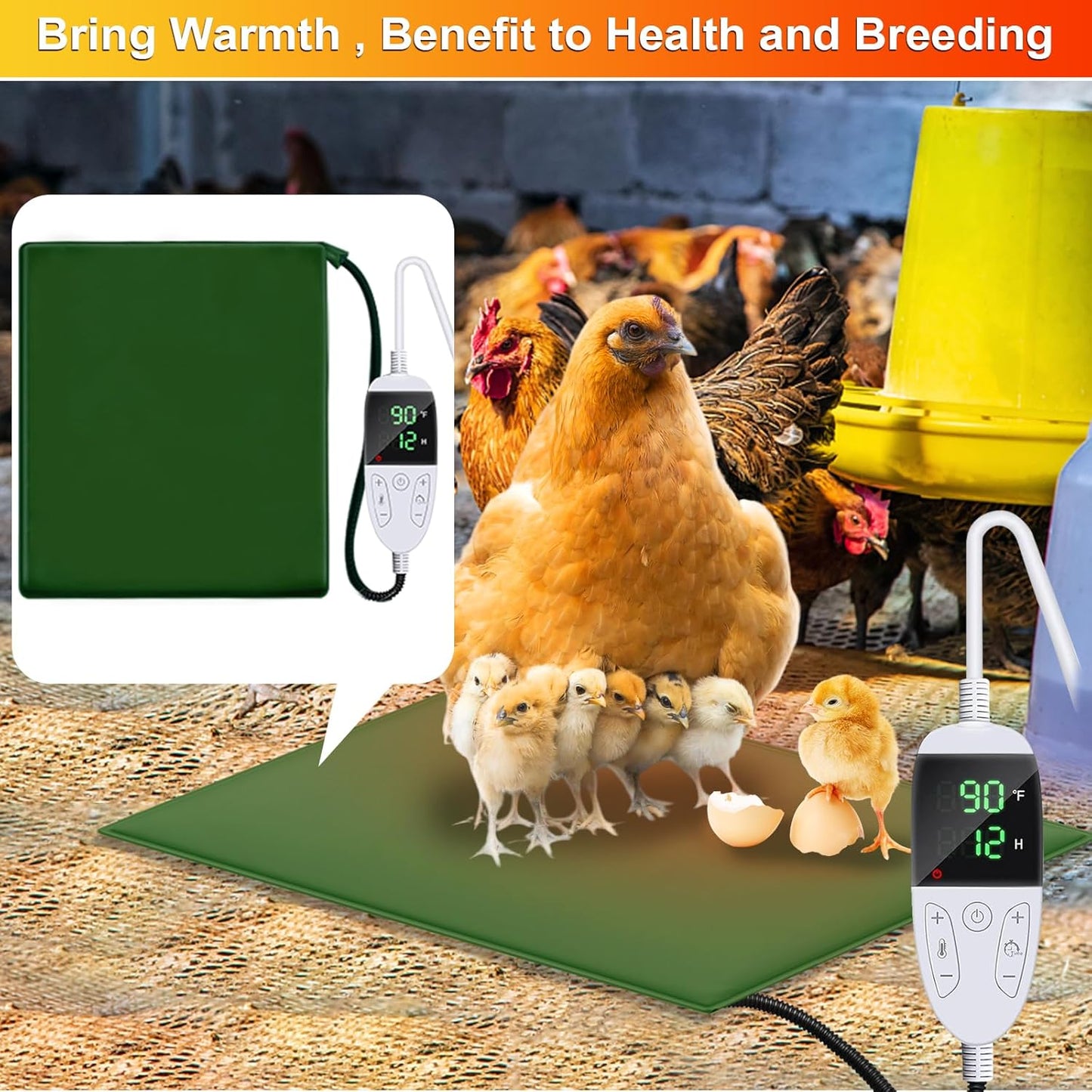 15.7 23.6 Chicken Heating Pad Chick Brooder Pad Poultry Heated Mat Adjustable Digital Thermostat Brood Heater Blanket