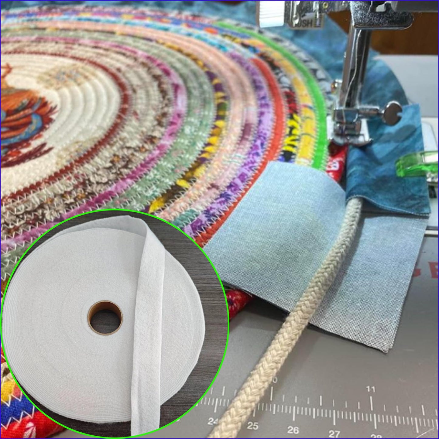 2 Rolls Jelly Roll Batting Strips for Rugs 2 1/4 InTotal 70 Yards, Needle Punched Cotton Blend Batting Roll with Fabric Tube Maker for Jelly Roll Rugs,Throw Rugs,Braided Rug，DIY