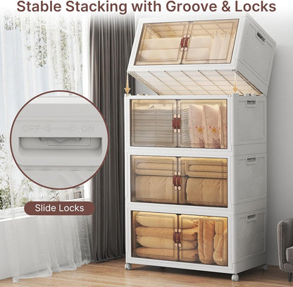 UAMFURI Stackable Storage Bins - Extra Large 720QT Closet Organizers with Lids & Wheels | Collapsible Plastic Drawers for Home & Office