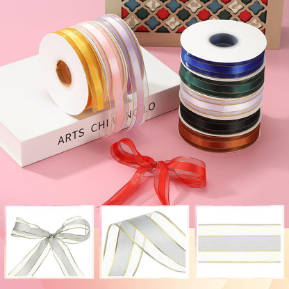 PATIKIL 100 Yards x 1" Organza Chiffon Gold Edge Ribbon, Gold and Gray Candy Satin Striped Sheer Craft Ribbons for Bows Making, Gift Wrapping, Wreath, Birthday Wedding Decoration