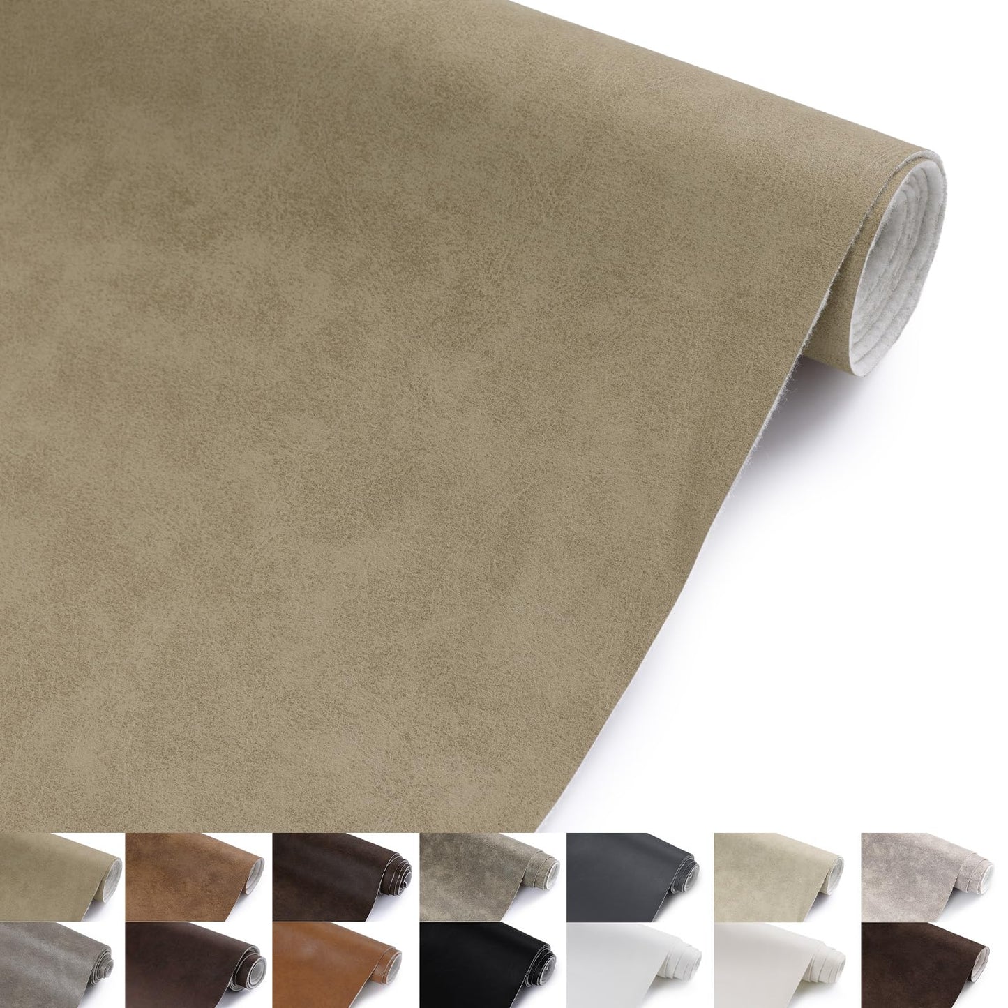 Faux Leather Vinyl Upholstery Fabric by The Yard, 1.3mm Thick Soft Anti-Scratch Durable Marine Vinyl Fabric Synthetic Leather for Sofa Bags Chairs Car Seats DIY Crafts, 1 Yard Cut 55" x 36" (Oatmeal)