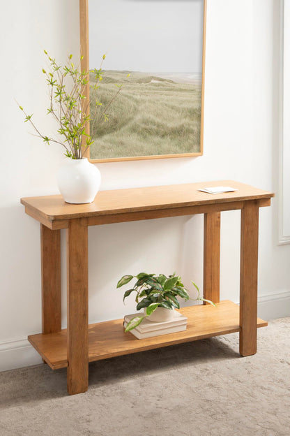 Kate and Laurel Foxford Tiered Rectangle Console Table, 42 x 14 x 30, Natural Brown, Transitional Two-Tier Wood Entryway Table with Storage for Use as Living Room Behind Couch Table