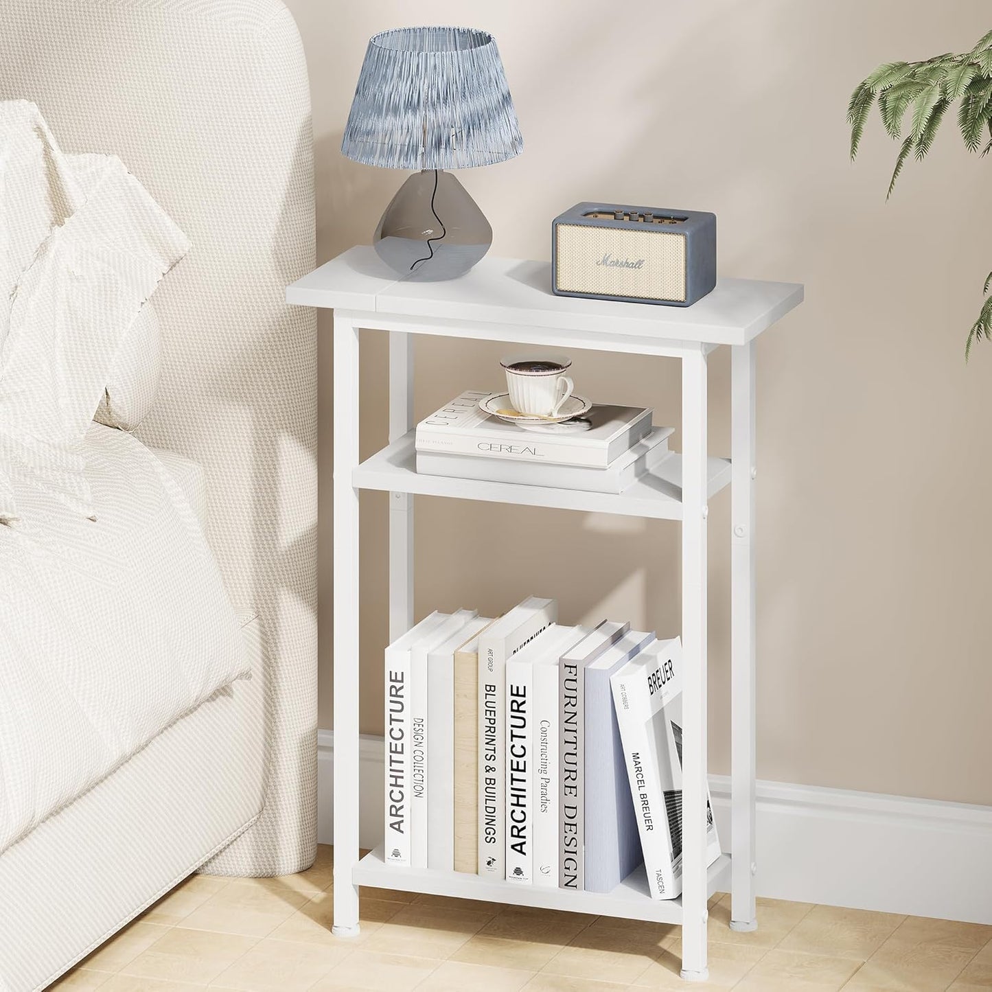 25.2" HET005WT1 Heybly Small Narrow Side Table for Small Space, Thin Bedside Table, Slim Sofa Table, Skinny End Table