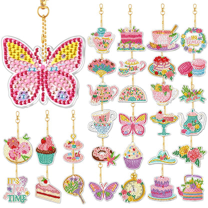 Huquary 30 Pcs Diamond Painting Keychains Tea Party Diamond Art Sets for Adult, Double Sided 5d Diamonds Hanging Keychains for Adult Beginner DIY Crafts Party Gift