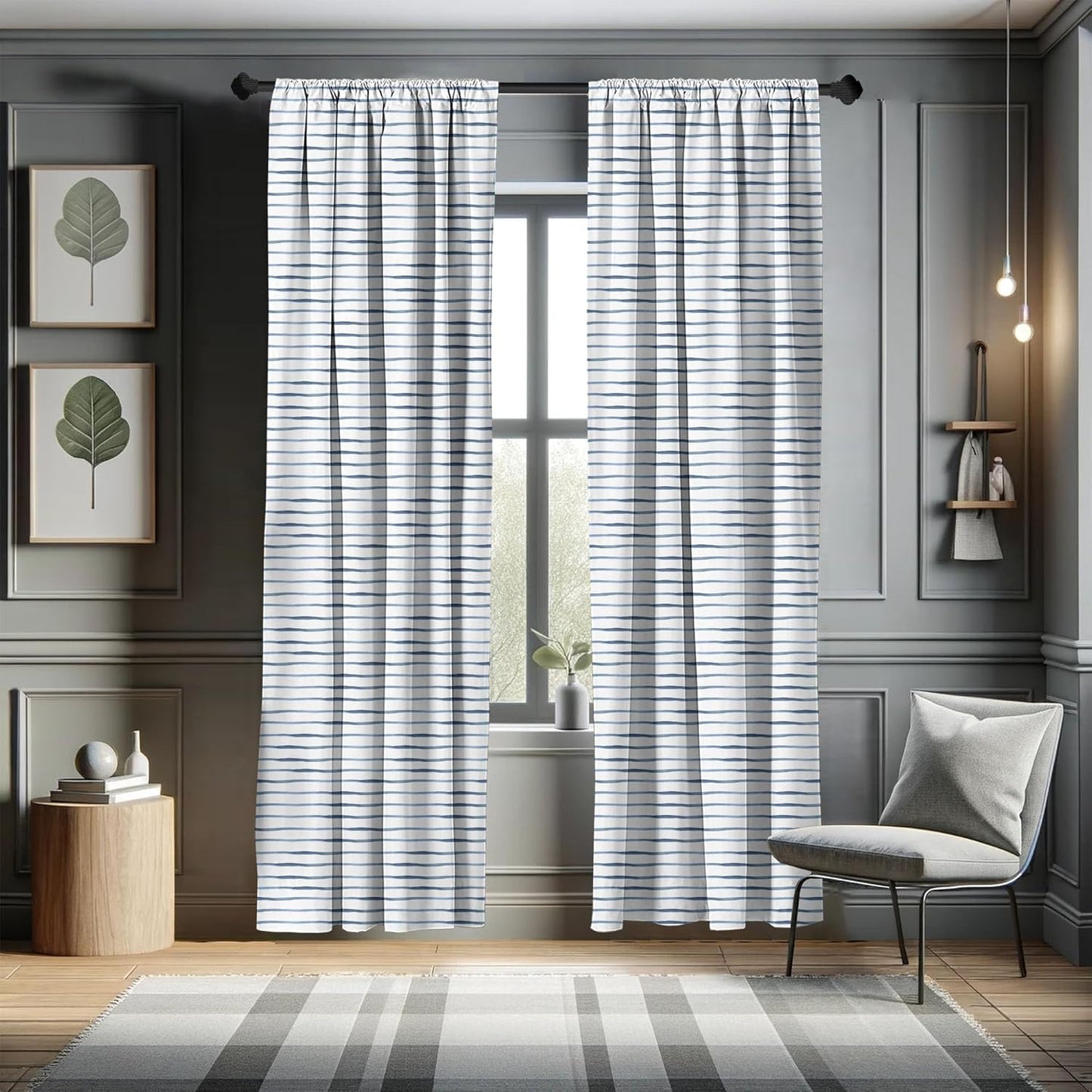 Ambesonne Harbour Stripe Window Curtains, 2-Panel Set with Rod Pocket, Abstract Nautical Ocean Design, 28" x 63" Blue