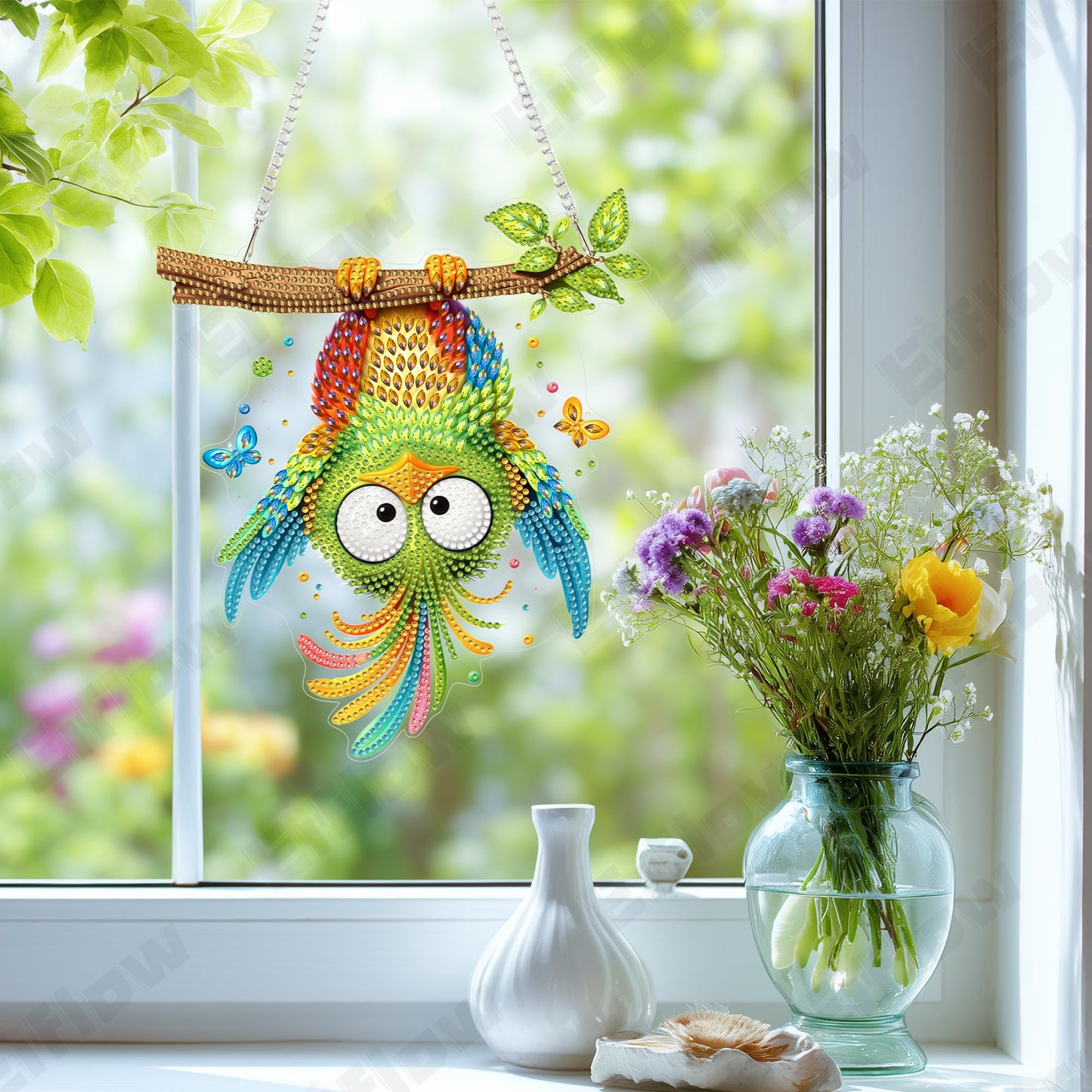 Eiflow Acrylic Diamond Art Hanging Kit for Adults, DIY Diamonds Painting Door Hanger Board Kit, Special Crystal Diamond Art Painting Pendant Ornament (Bird)