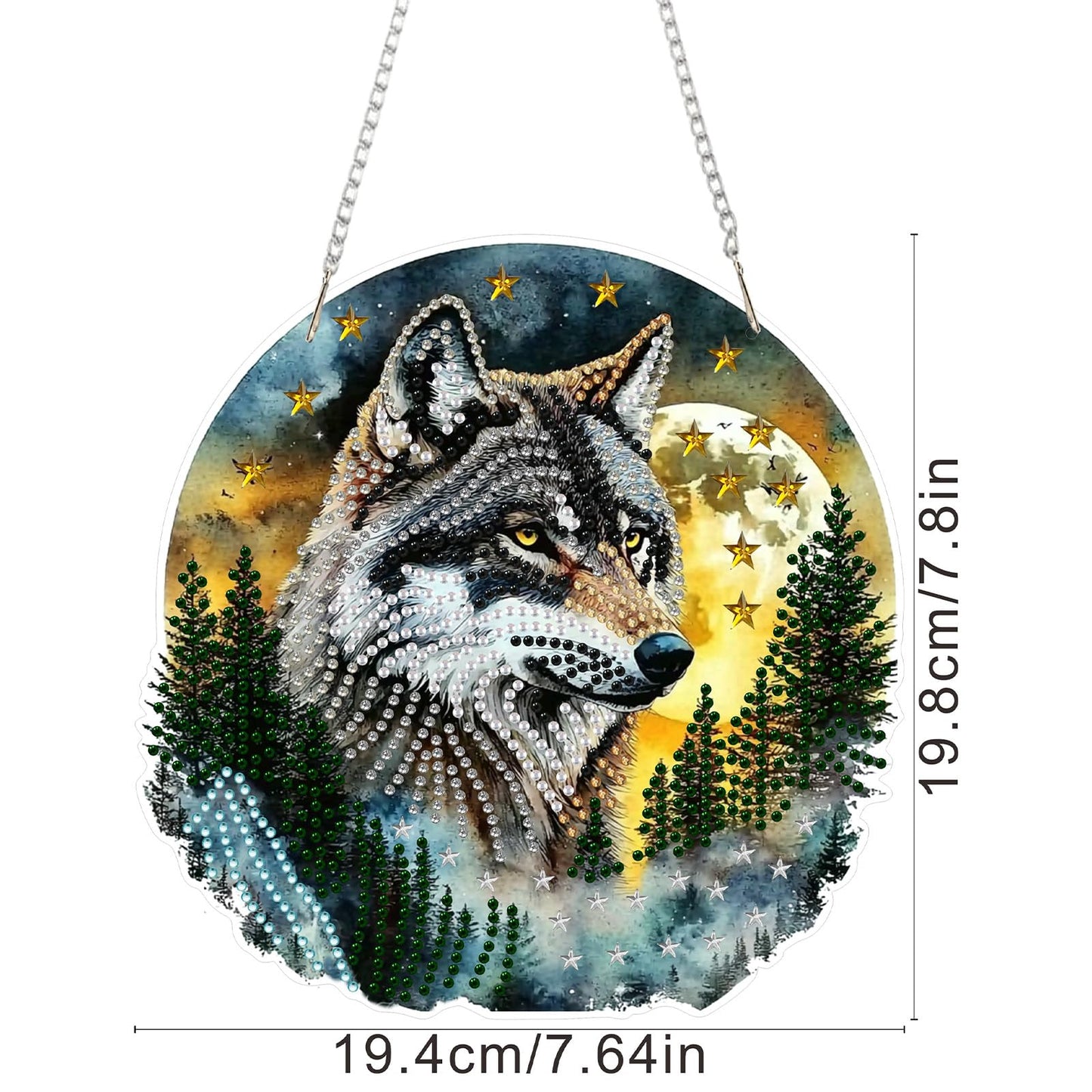 SENQAO Hanging Diamond Art Painting Kits for Adults Beginners, 5D Special Shape Diamond Art Kits, Wolf Crystal Rhinestones Diamond Gem Art Painting for Home Garden Wall Decor