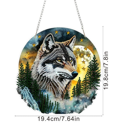 SENQAO Hanging Diamond Art Painting Kits for Adults Beginners, 5D Special Shape Diamond Art Kits, Wolf Crystal Rhinestones Diamond Gem Art Painting for Home Garden Wall Decor
