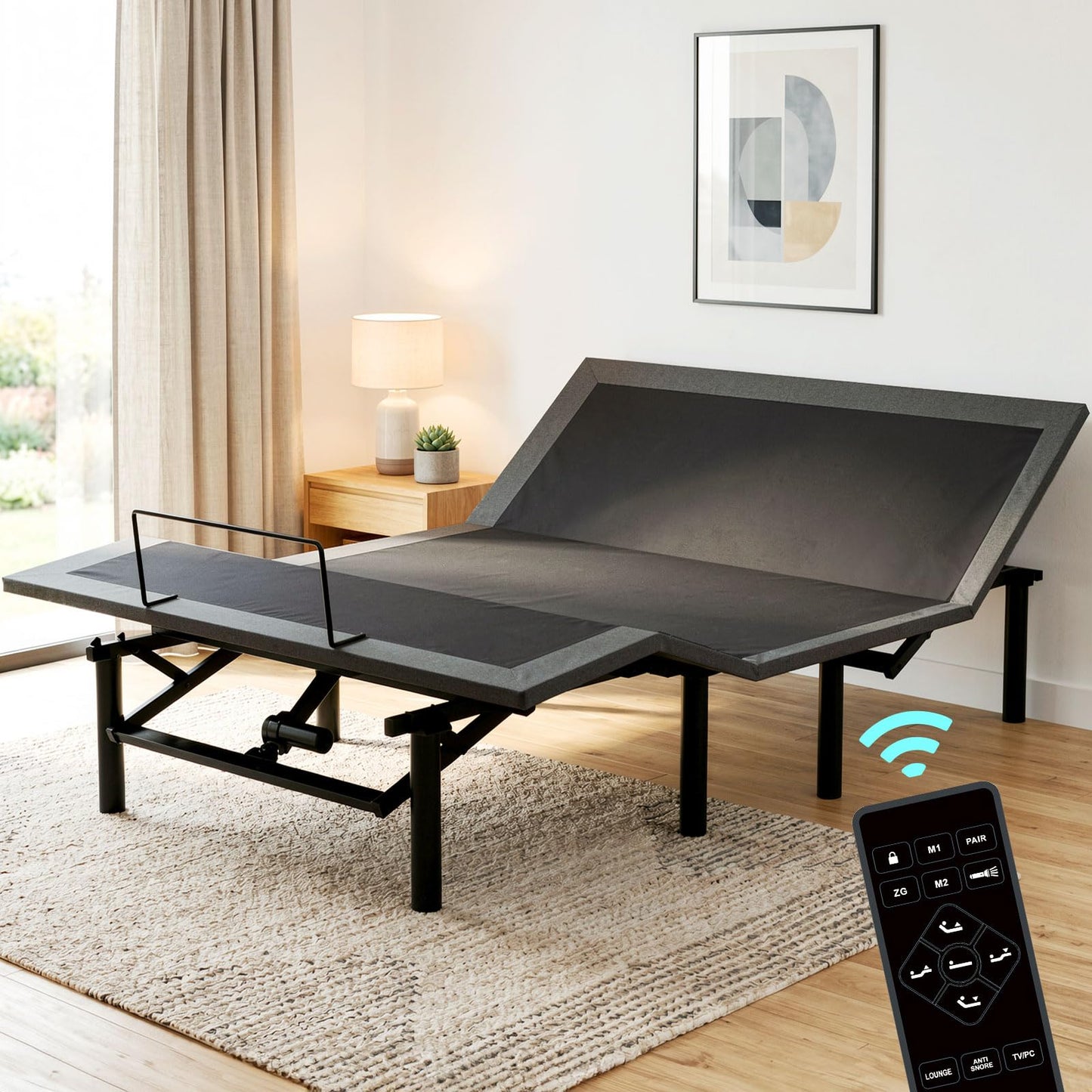 Full Size Adjustable Bed Base with Wireless Remote & USB Ports – Quiet Motor Heavy Duty 750lbs Capacity Bed Frame for Elderly Back Pain Relief, Foldable Design, Mattress Friendly Adjustable Base