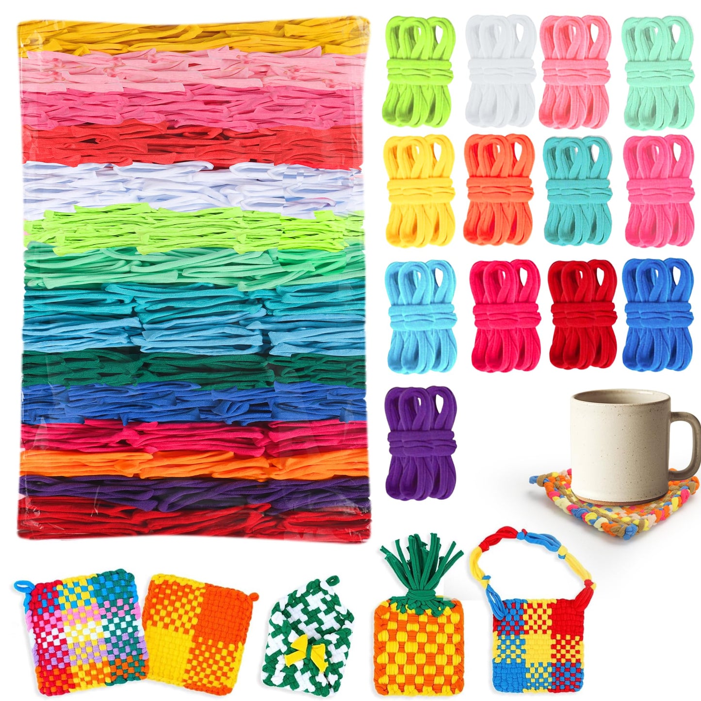 1500 PCS Weaving Loom 15 Color Loop 7 inch Potholder Durable Nylon DIY Craft Project for Rainbow Themed Potholder Weaving Loops Kit Elastic Ideal Gifts for DIY Crafts Supplies