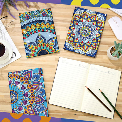 Frienda 4 Pcs Diamond DIY Notebook 5.5 x 8.3 Inch Mandala Diamond Art Notebook 100 Pages A5 Diamond Notebook 5d Journal with Tools for Craft Sketchbook Adult Drawing Gift