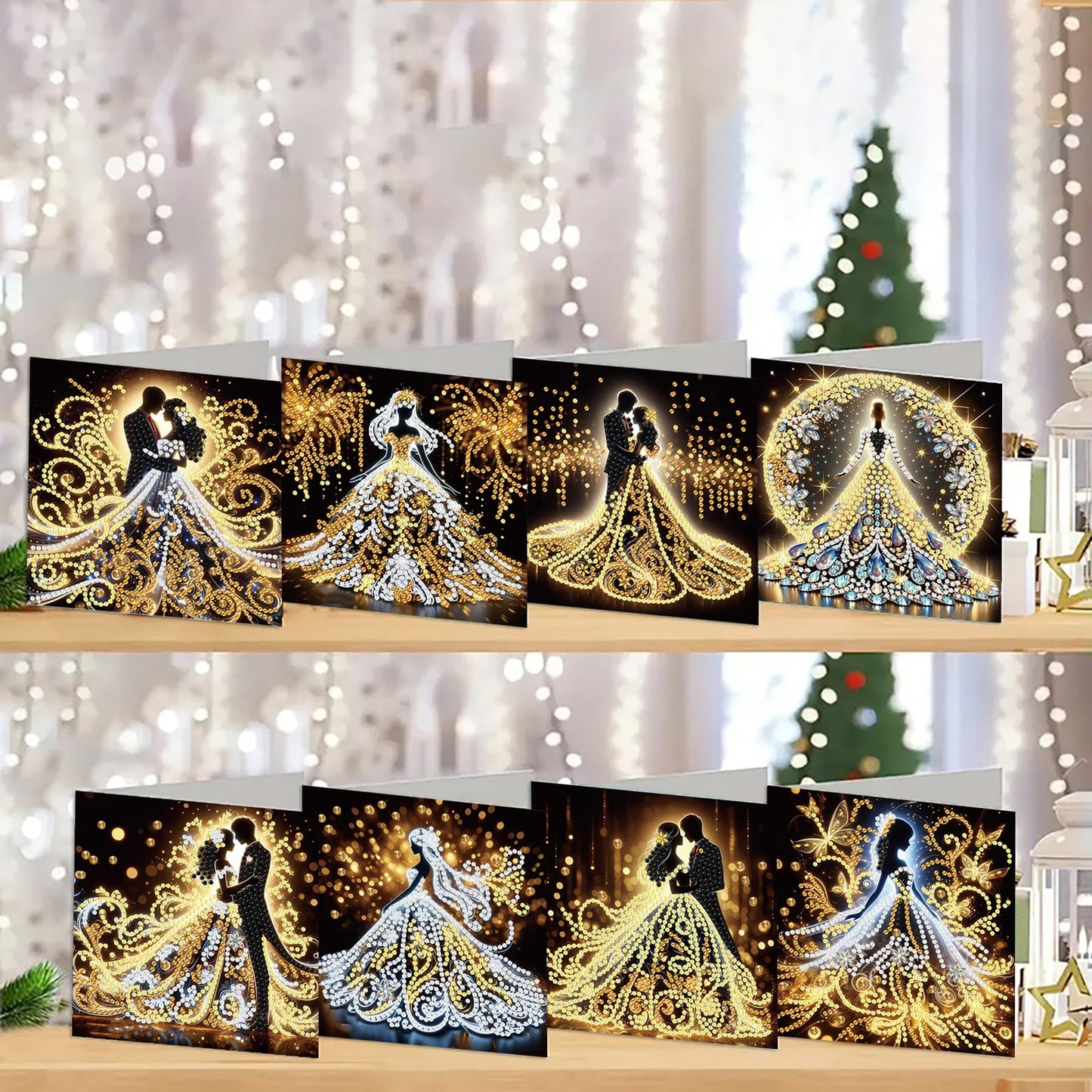 Muzagroo Art DIY Diamond Art Weding Blessing Cards Kits for Adults Diamond Painting Greeting Cards with Envelopes for Beginners Gem Art Cards 8PCS (Wedding)