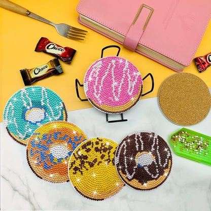 FILASLFT Diamond Painting Coasters Kit,DIY Diamond Painting Coasters Kit,8 Pcs Doughnuts Diamond Art Coasters with Holder Diamond Arts Crafts for Gifts.
