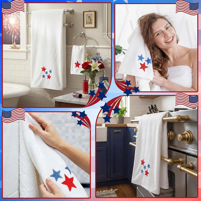 6 4th Set 250th Peryiter Pcs of July Bath Towels Anniversary Stars Embroidered Cotton Bathroom Decors Stars Hand Towels