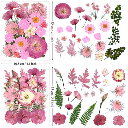 LUCISKY 132Pcs Pink Pressed Dried Flowers and Butterfly for Resin Molds, Real Natural Bulk Dry Floral Leaves Stickers for DIY Art Crafts, Jewelry, Candle, Soap Crafts Making