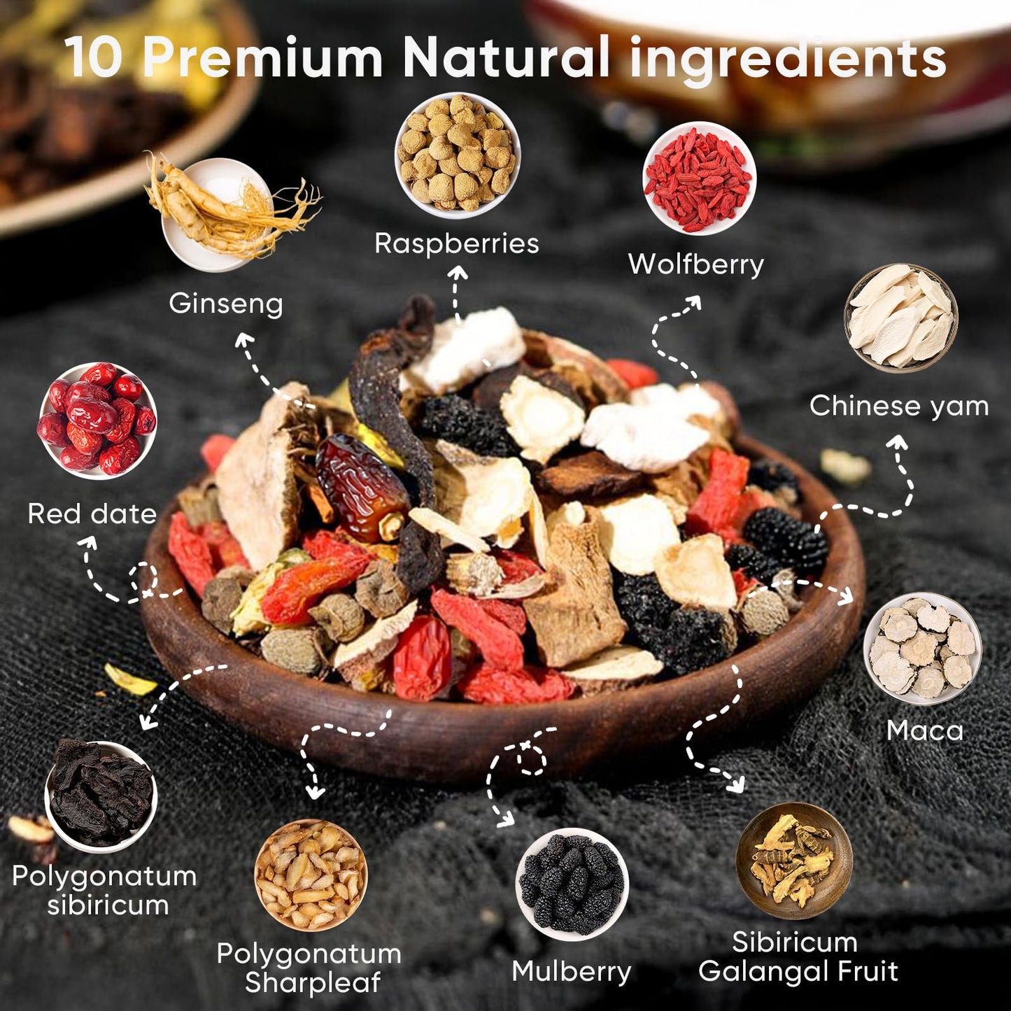 Kidney Tea Formula Ginseng Six Treasure Tea, 10 Precious Ingredients Formula, 260g/Box Ginseng Five Treasure Teabag, Chinese Herbal Teas Support Kidney and Live Health for Men Women (10 bags/1Box)