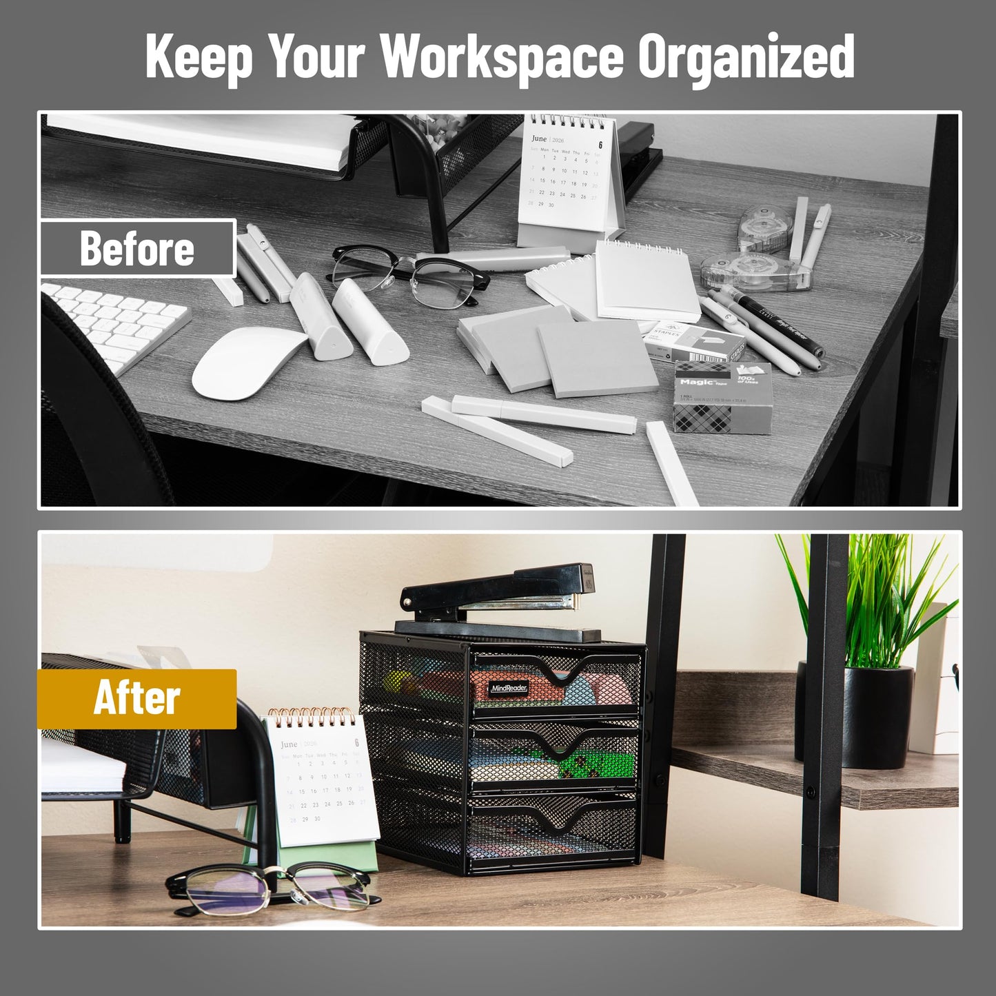 Mind Reader Desktop Accessory Storage, Desk Supplies, Organizer, Office, Metal Mesh, 6.25" L x 6.5" W x 6.5" H, Black