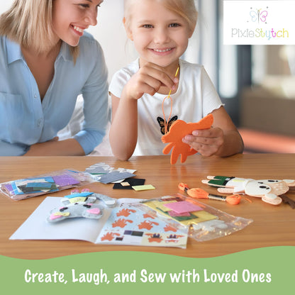Pixiestytch Sewing Kit for Kids - Sew & Create 6 Adorable Stuffed Animal Projects - Fun DIY Craft Set for Ages 6 and up - Educational & Creative Sewing Kit for Girls & Boys - Gift for Young Crafters