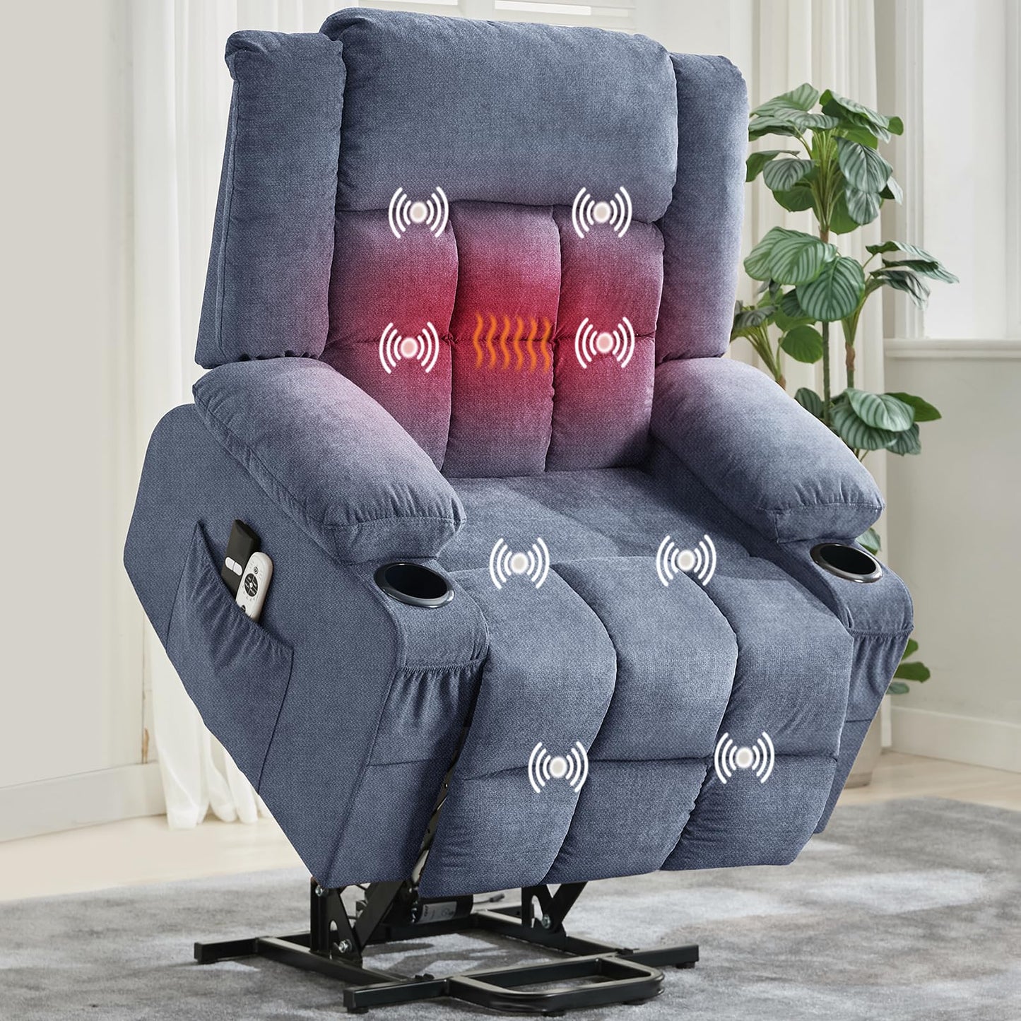 Garvee Power Lift Recliner Chair with Massage and Heat for Elderly Adults Lazy Boy Single Sofa Seat with 3 Positions 2 Side Pockets Cup Holders USB Ports Remote Control