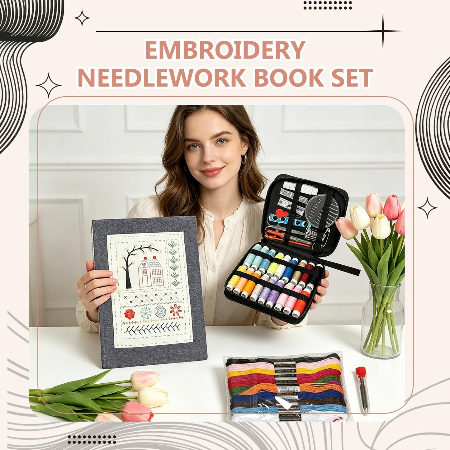 EVOCKAY 2026 Embroidery Stitch Book Kit - Versatile Sewing Box for Cross Stitch, Craft, and Punch Needle Projects - Perfect for Adults and Machine Embroidery Enthusiasts