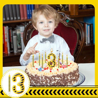 AXBMM 13 Set 12 3 3) Pcs Construction Themed Birthday Candles Yellow and Black Number Candle Cake Topper