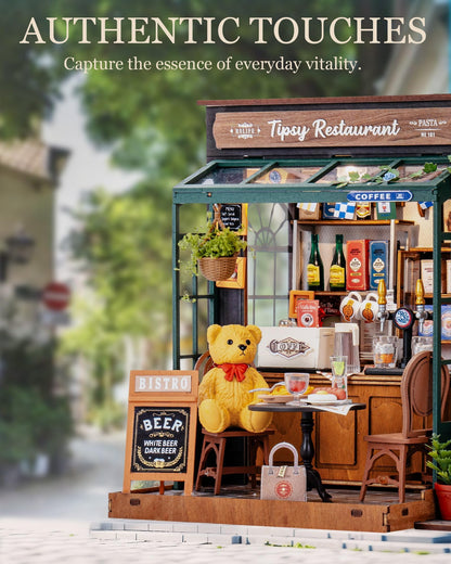 Rolife DIY Miniature House Kit 1:18 Coffe&Bar Dollhouse Diorama Model, Build Mini House Building Kit with LED Light Hobby Crafts for Adults Gift for Him Her (Tipsy Restaurant)