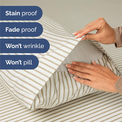Split King Size 5-Piece Sheet Set - Comfy Cooling Bed Sheets | Luxury Hotel Quality - Soft, Wrinkle-Free Beige Stripes