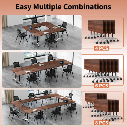 JNMDLAKO Conference Table 8 ft, Folding Conference Room Tables On Wheels - Mobile Rectangle Large Meeting Seminar Tables,Flip Top Mobile Training Room Table for Office Business Classroom