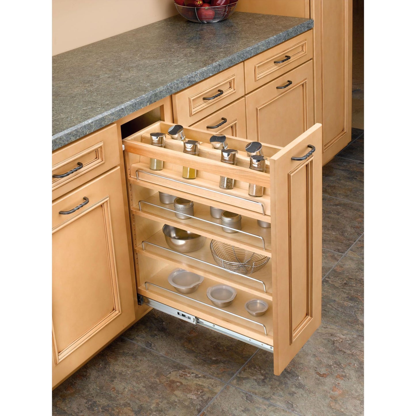 Rev-A-Shelf 6.5" Pullout Kitchen Cabinet Storage Organizer Slide Out Pantry Spice Rack with Adjustable Shelves, Natural Maple, 448-BC-6C
