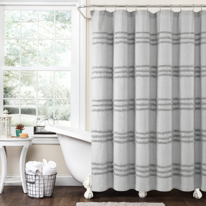 Lush Decor Boho Kendra Tufted Yarn Dyed Cotton Blend Shower Curtain Single 72" W x 72" L White - White Shower Curtains for Bathroom - Bathroom Curtain