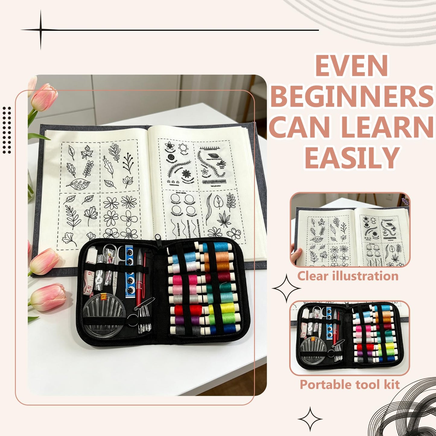 EVOCKAY 2026 Embroidery Stitch Book Kit - Versatile Sewing Box for Cross Stitch, Craft, and Punch Needle Projects - Perfect for Adults and Machine Embroidery Enthusiasts