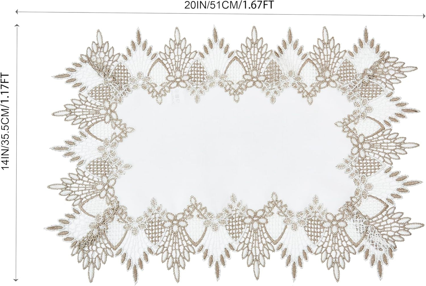 14x20 Set 2, (Set 2, White Linen Placemats of Neutral Earth Tones Beige Lace Coffee Table Topper Dresser Scarf Place