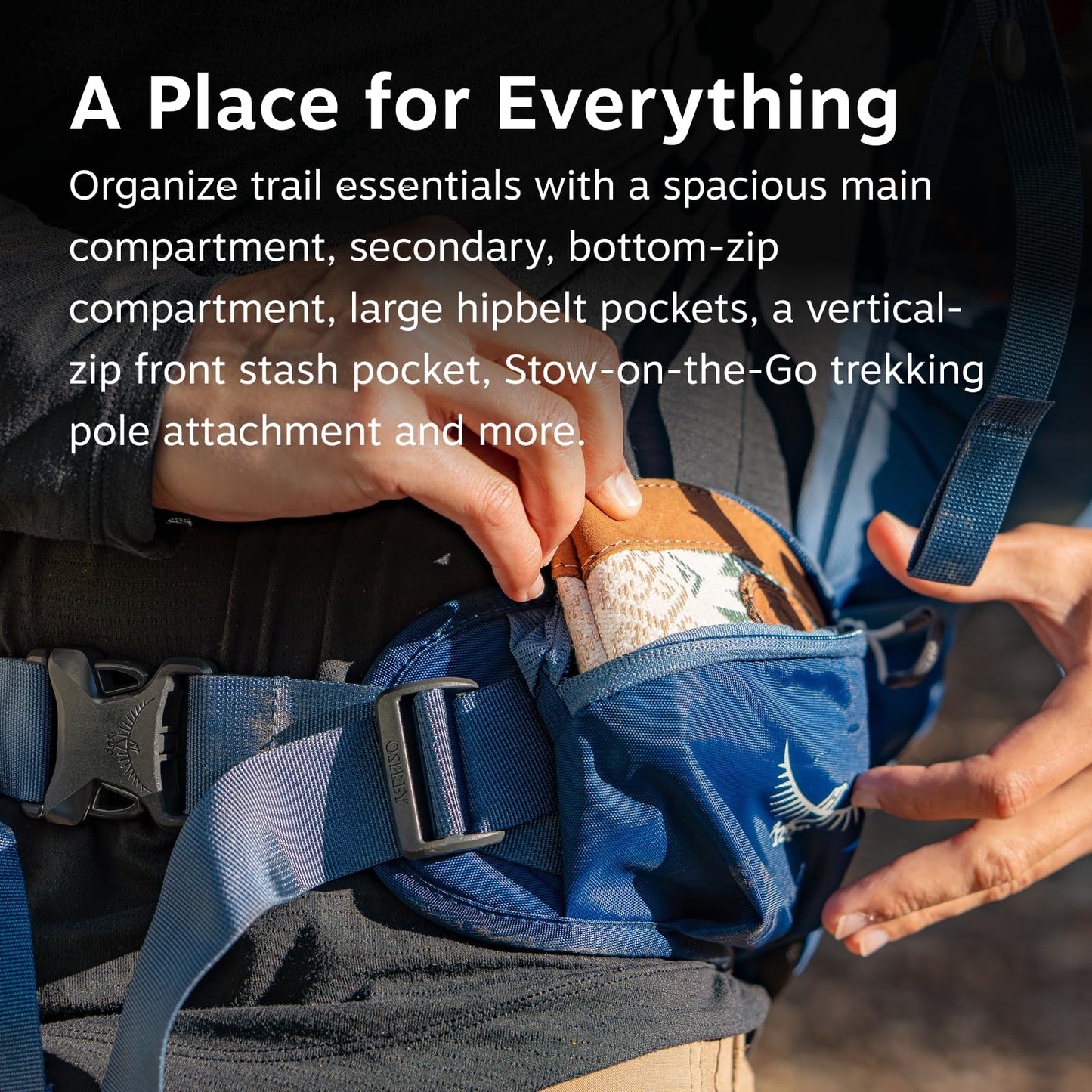 Osprey Stratos 34L Men's Hiking Backpack - Camping Bag with Waterproof Raincover, Bottle Pockets, & Gear Straps, Nirvana Blue