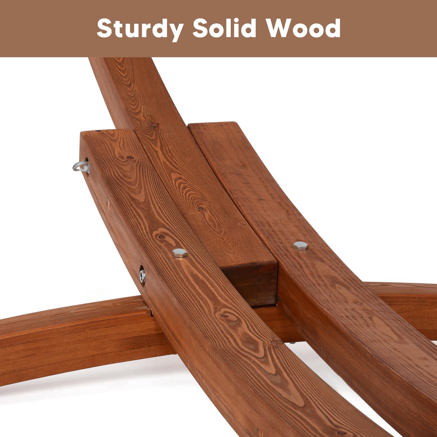 SUNCREAT 13.5 ft Wooden Hammock Stand Only, Heavy Duty Larch Wood Arc Hammock Stand with Chains and Carabiners, 475 lbs Capacity