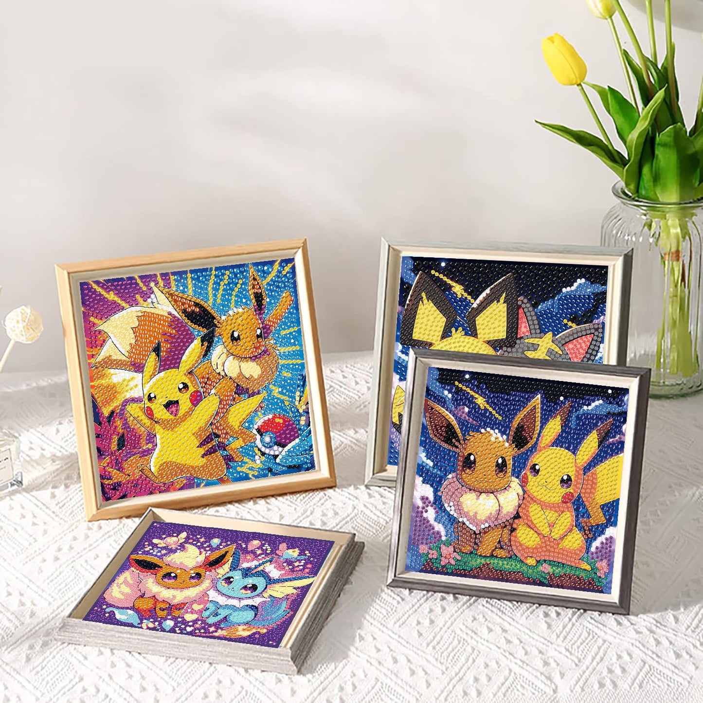 LWZAYS 4 Pack 5D Cartoon Diamond Painting Kits for Kids Beginners, Diamond Art Kit for Kids Ages 8-12, Mosaic DIY Full Round Drill Big Gem Art for Kid, Home Wall Decoration 6X6 inch