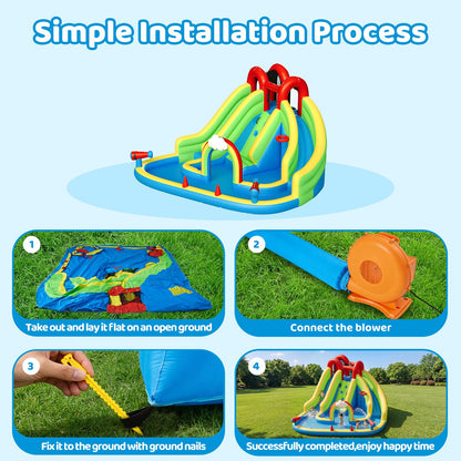 Sunswell Inflatable Water Slide, Blow Up Water Slides for Kids Backyard 6 in 1 Bounce House with 450w Blower, Water Park for Outdoor and Indoor, 15.68‘ x12.57'x86.68''
