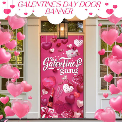 VitalCozy Galentine's Day Door Cover 72 x 35 Inch Happy Galentine's Day Galentines Gang Door Banner Pink Heart Valentines Indoor Outdoor Decorations for Women Girls Home Party Supplies(Classic)