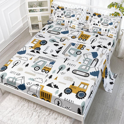 Datura home Set 4Pcs Set 1 1 2 Woodland Construction Sheets for Kids,Cartoon Excavator Truck Lifter Print Sheet