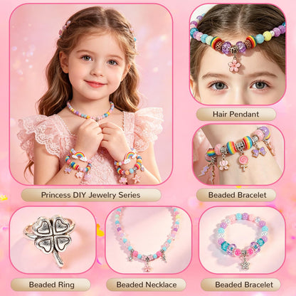 JeeMoien Charm Bracelet Making Kit for Girls 5 6 7 8-12, Friendship Bracelet Kit DIY Craft Jewelry Making Kit Birthday Gift Toy for 6 7 8 9 10 11 Year Old with Portable Jewelry Box, Pink