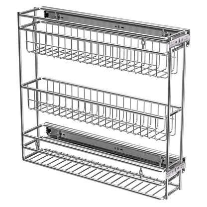 JOWBOOW Narrow Pull Out Cabinet Organizer, 4" Skinny Side Mount Spice Rack for Frameless Cabinets, Heavy Duty 3-Tier Zero Wobble Slide Out Shelf