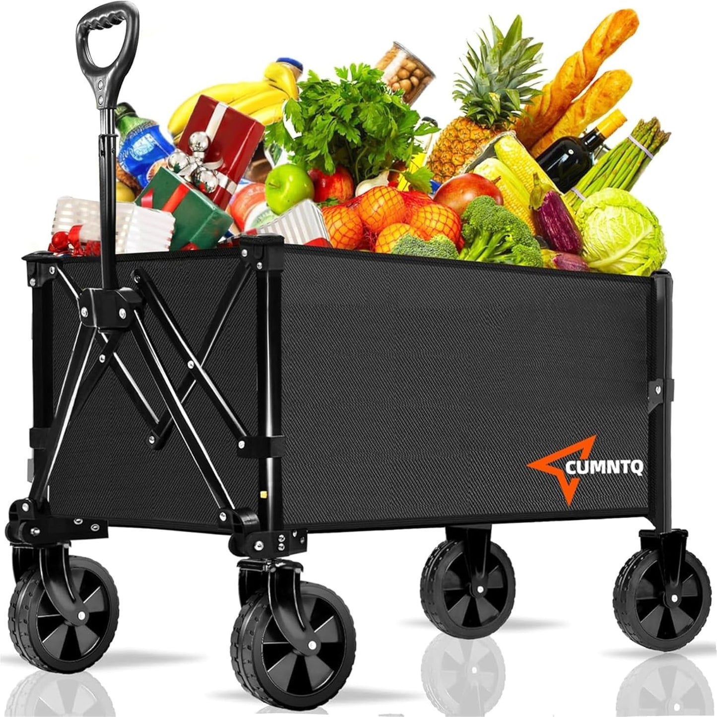 350lbs CUMNTQ Wagons Carts Foldable, Weight Capacity Collapsible Wagon with All-Terrain Wheels, Grocery Cart on Wheels