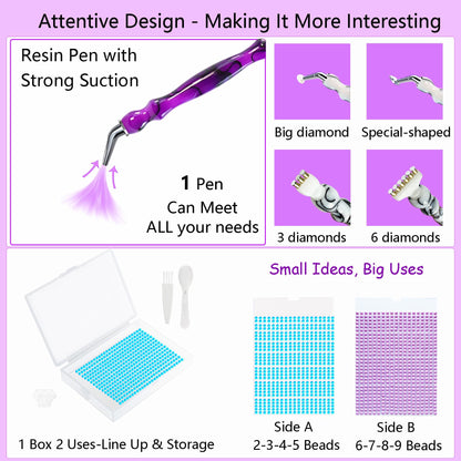 Lanzeyo Rechargeable Electric Diamond Painting Pen Vacuum Diamond Art Pen with Long Endurance Battery Electric Vacuum Pen with Beads Storage Tray for Gem Art Diamond Art Accessories (Purple)