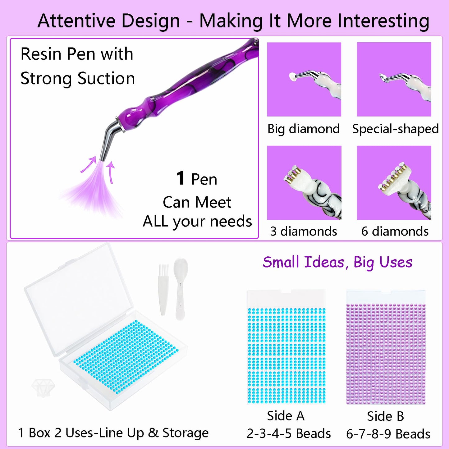 Lanzeyo Rechargeable Electric Diamond Painting Pen Vacuum Diamond Art Pen with Long Endurance Battery Electric Vacuum Pen with Beads Storage Tray for Gem Art Diamond Art Accessories (Purple)