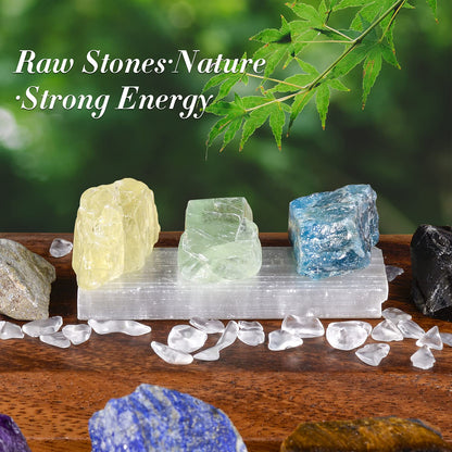 AOOVOO 17Pcs Crystals and Healing Stones, 14Pcs Real Raw Chakra Stones Set, Selenite Charging Plate, Amethyst Necklace, Rose Quartz, Mothers Day Gifts, Gift Box, Guide for Beginners, Collection, Meditation, Yoga